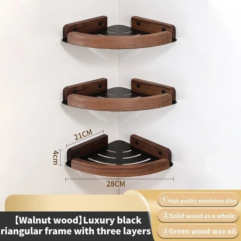 Wood Corner Wall Shelf – Bathroom Organizer Rack | Triangular