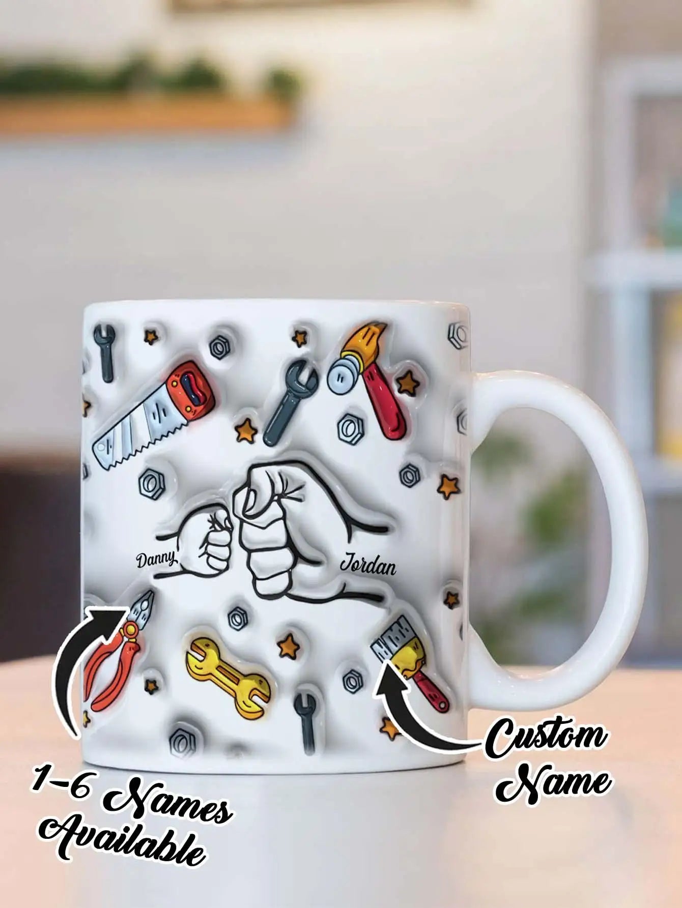 Personalized Dad Mug for Father's Day Custom Name Coffee Cup with 3D Text Effect Custom Name Coffee Cup Gift for Daddy Grandpa Peaceful Pleasures Health and Wellness Style 2 2 names
