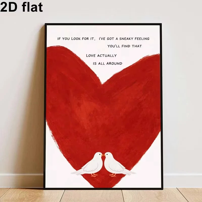 Retro Love Quotes & Doves Romantic Canvas Wall Art Print