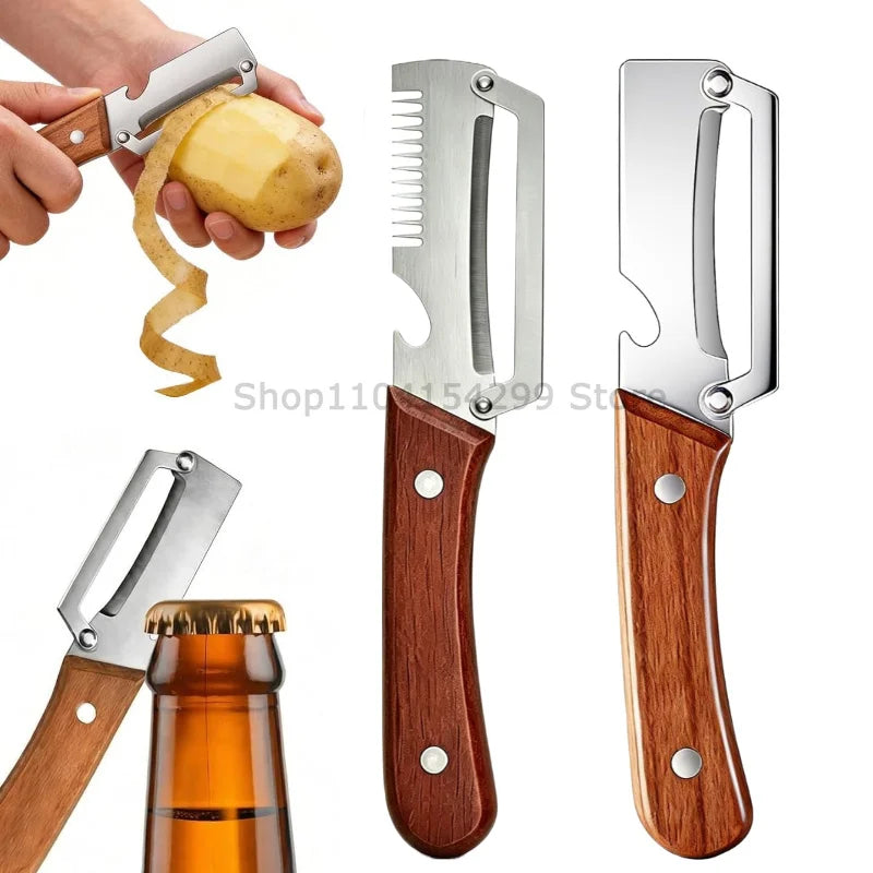 3-in-1 Vegetable Peeler & Paring Knife | Wooden Handle