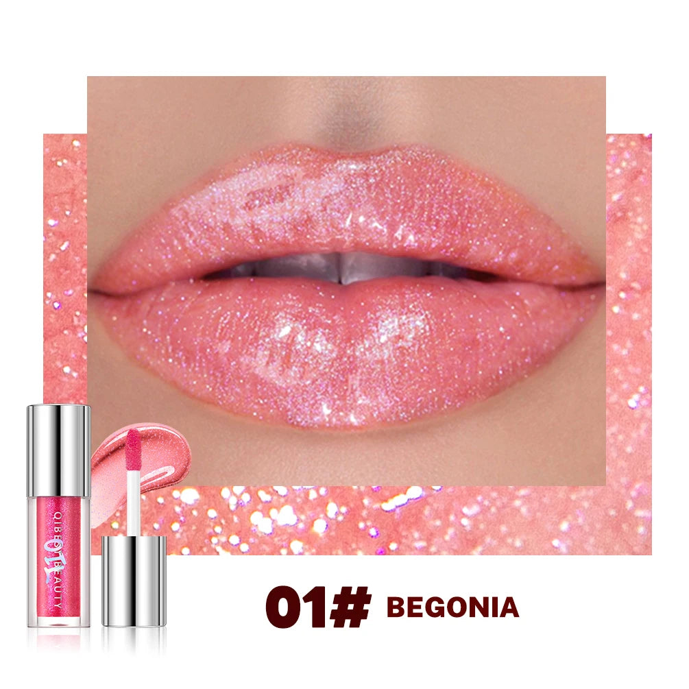 QIBEST Sparkling Diamond Lip Gloss Mirror Moisturizing Non-Sticky Cup Long Lasting Shimmer Lip Glaze Glitter Liquid Lipstick Peaceful Pleasures Health and Wellness 01