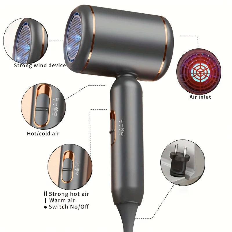 High-Speed Hair Dryer with Blow Nozzle, Intelligent Temperature Control, Low Noise, Negative Ion Hair Dryer, Suitable for Home and Travel Use Peaceful Pleasures Health and Wellness black 220V-240V EU Plug Type C