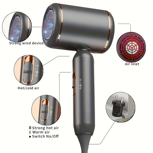High-Speed Hair Dryer with Blow Nozzle, Intelligent Temperature Control, Low Noise, Negative Ion Hair Dryer, Suitable for Home and Travel Use Peaceful Pleasures Health and Wellness black 220V-240V EU Plug Type C