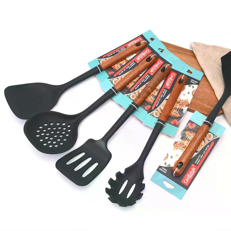 7-Piece Wooden Silicone Nonstick Kitchen Utensil Spatula Set Kitchen Utensil Set Peaceful Pleasures Health and Wellness
