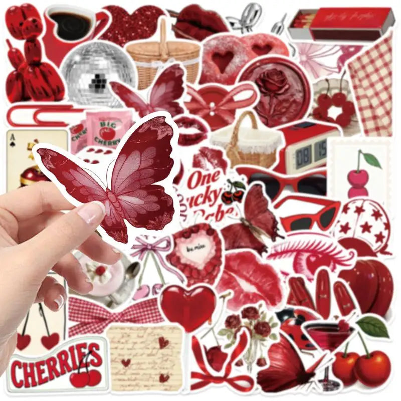 50-Pack Y2K Cherry Stickers – Laptop, Journal & Decor Decals
