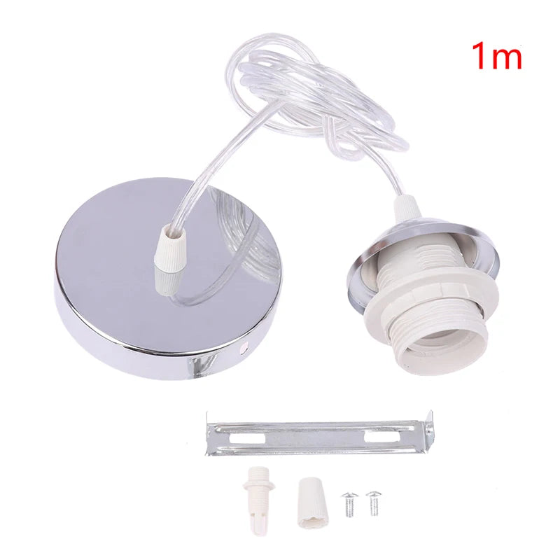 Home Retro E27 Hanging Lamp Holder With 1m/1.5m Hanging Wire Ceiling Lamp Holder Socket Lamp Base For Hanging Pendant Lights Peaceful Pleasures Health and Wellness 100cm Silver