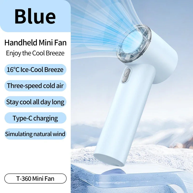 T360 199-Speed Handheld Fan Outdoor Ready Portable Digital Display Brushless Turbine Powerful Mini Fan Peaceful Pleasures Health and Wellness Blue