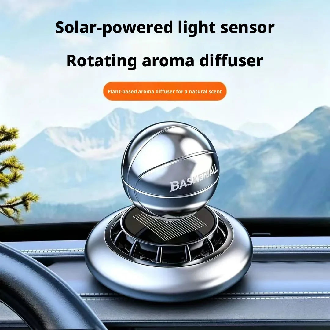 Solar-Powered Basketball Rotating Car Aroma Diffuser Auto Air Freshener Plant-Based Scent Diffuser for Car Interior Decoration Peaceful Pleasures Health and Wellness
