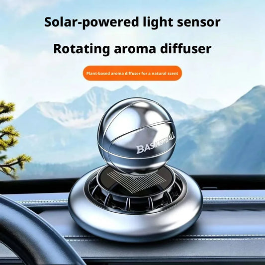 Solar-Powered Basketball Rotating Car Aroma Diffuser Auto Air Freshener Plant-Based Scent Diffuser for Car Interior Decoration Peaceful Pleasures Health and Wellness