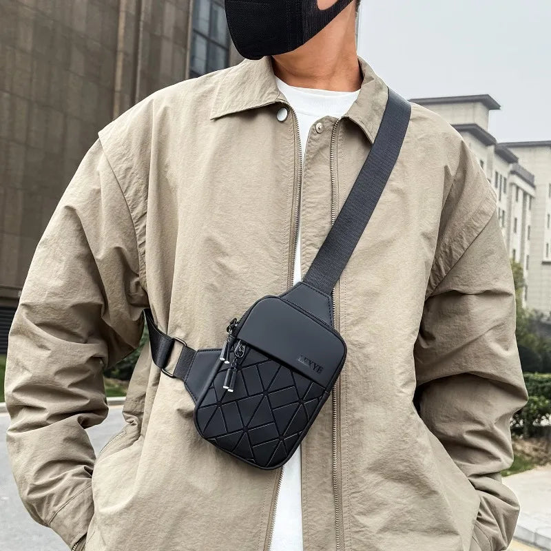 Rhombus Grid Crossbody Bag | PU Leather Shoulder & Chest Bag