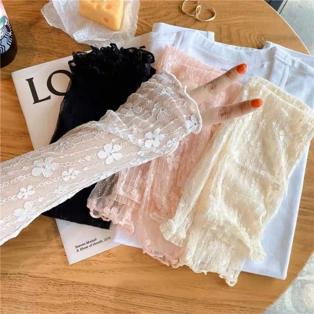 Women's Lace UV Arm Sleeves – Fingerless Sun Cover Gloves