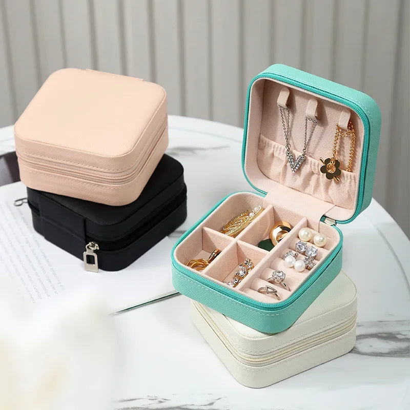 Portable Mini Jewelry Storage Box Travel Organizer Jewelry Case Leather Storage Earrings Necklace Ring Jewelry Organizer Display Peaceful Pleasures Health and Wellness