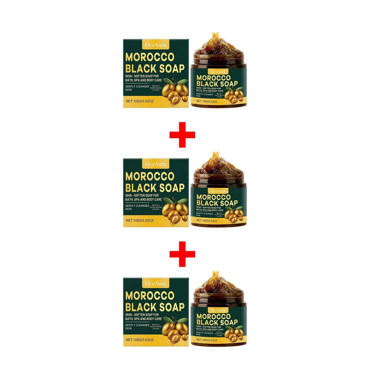 OceAura Moroccan Black Soap 100g – Exfoliating Body Bar