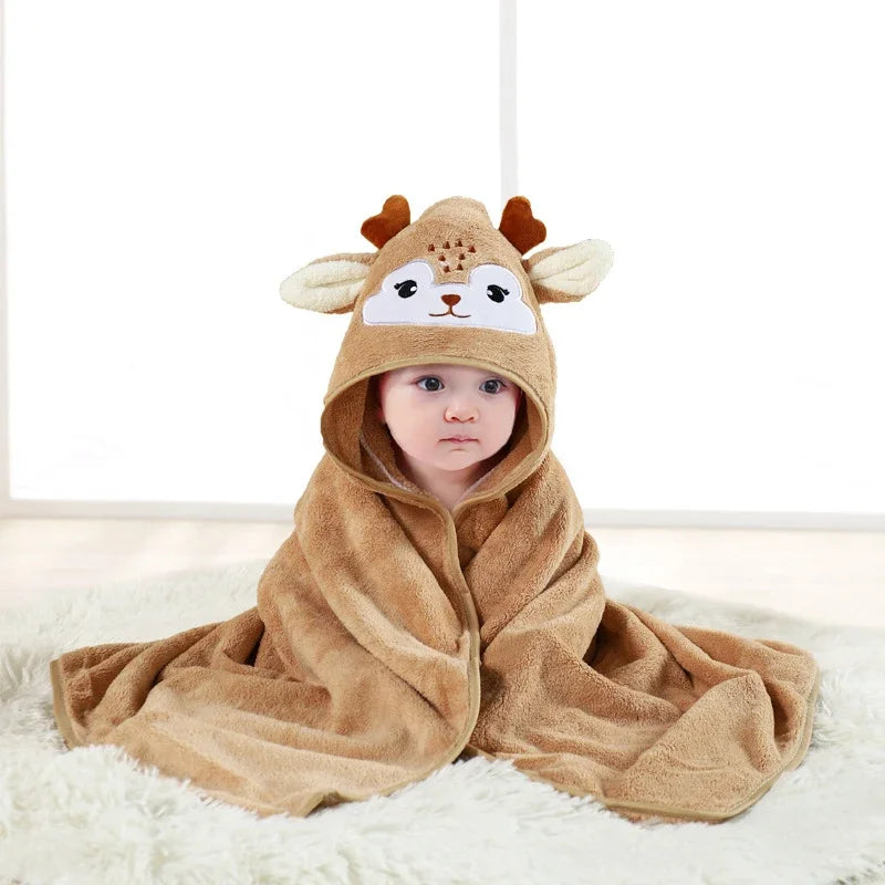 Cartoon Hooded Baby Bath Towel | Soft Coral Velvet Swaddle