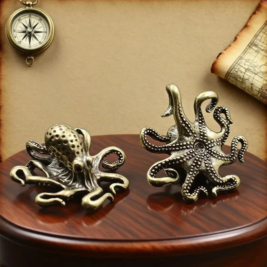 Brass Octopus Figurine - Antique Copper Desk Ornament Peaceful Pleasures Health and Wellness