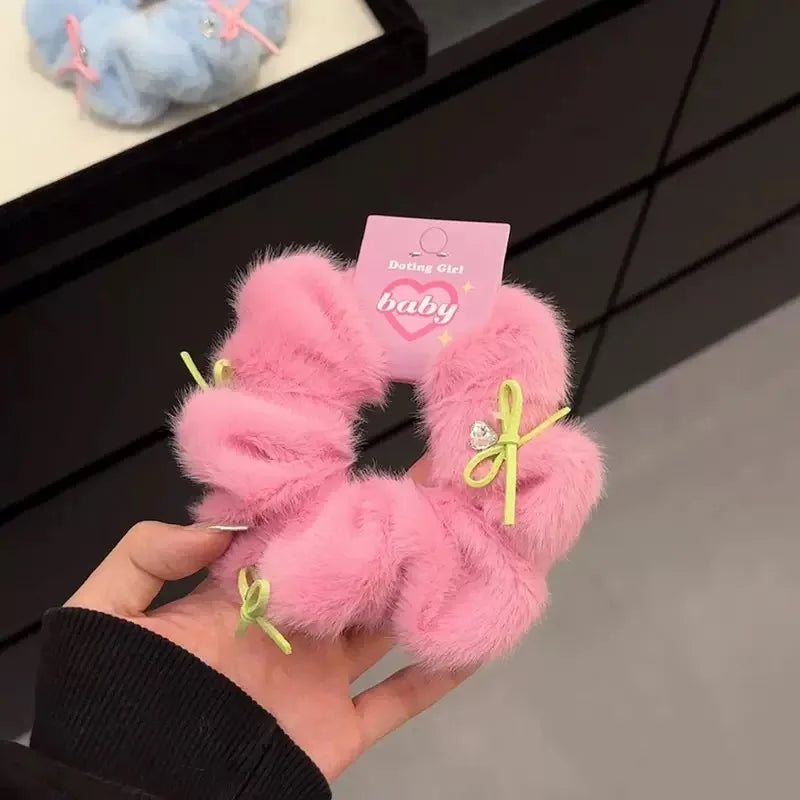 New Soft Bow Hair Scrunchie for Women New Style High Ponytail Plush High Elastic Hair Tie Rubber Band Versatile Hair Accessories Peaceful Pleasures Health and Wellness 1pc pink