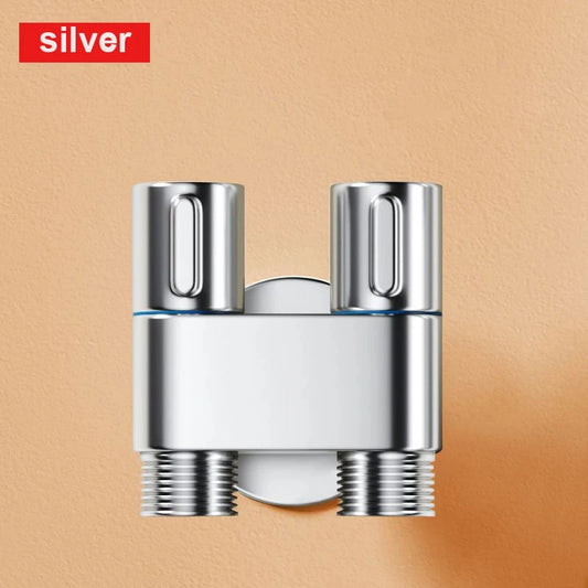 Wall-Mounted Double Outlet Bidet Sprayer & Angle Valve Kit Bidet Sprayer Kit Peaceful Pleasures Health and Wellness Silver