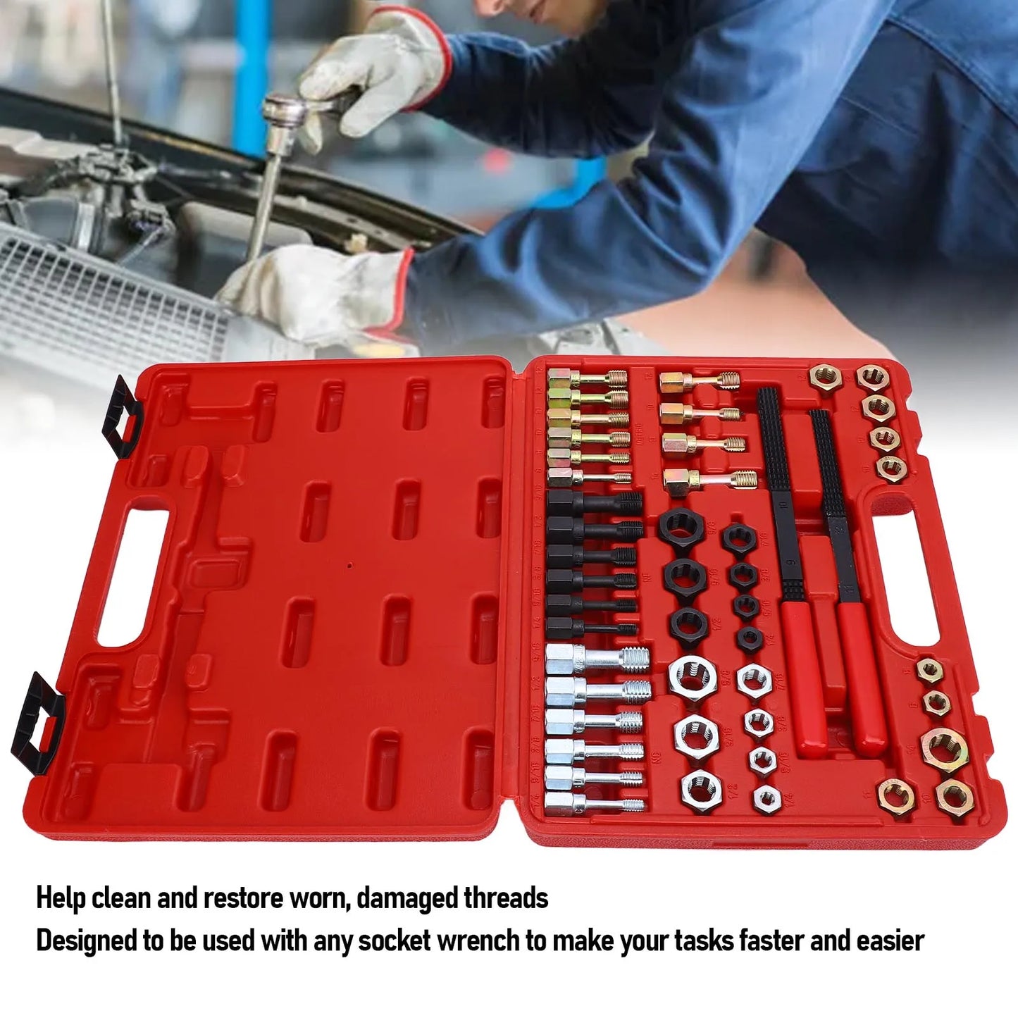 48-Piece Thread Chaser Set – Metric & SAE Taps, Dies & Files