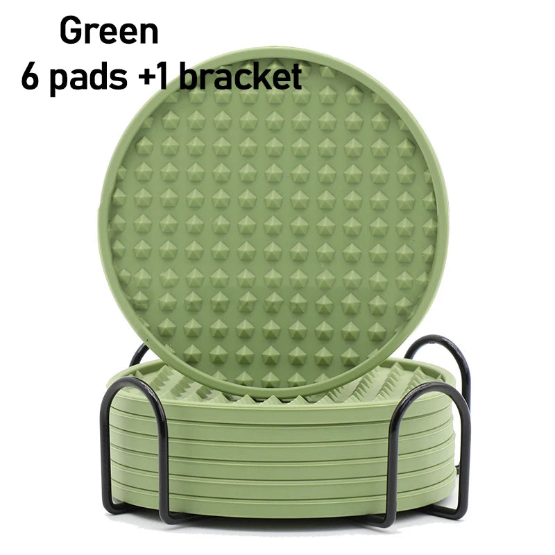 6-Piece Silicone Coaster Set with Storage Holder – Heat-Resistant Round Cup Mats, 10cm