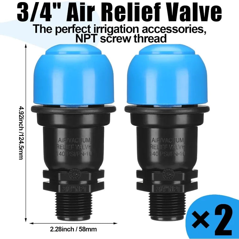 2PCS 3/4" BSP/NPT Air Release Valve for Drip Irrigation Systems