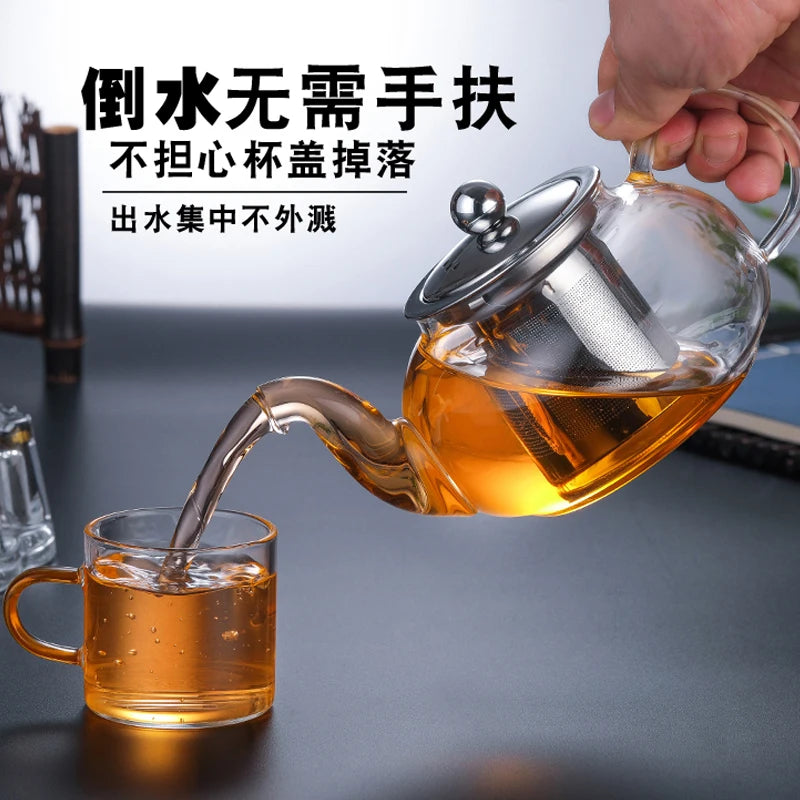 HMLOVE Glass Teapot Stainless Steel Tea Strainer Infuser Flower