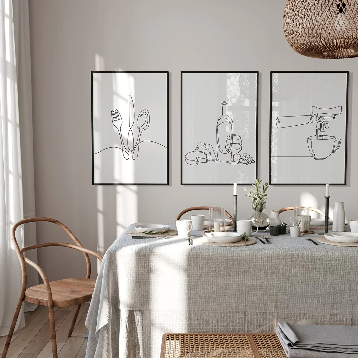 3-Piece Wine, Coffee & Cutlery Canvas Wall Art | Kitchen Decor