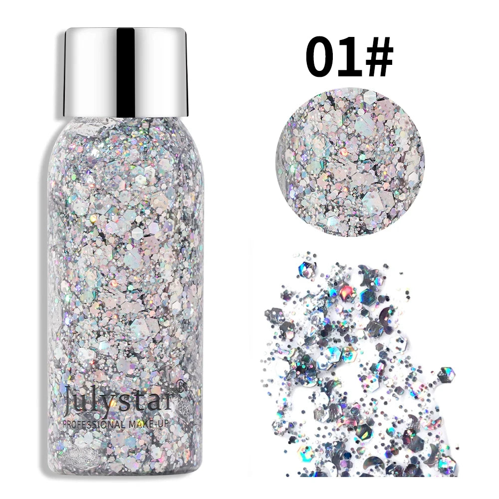 Body Glitter Sequins Gel Longlasting Liquid Face Shimmer Multicolor Eye Shadow for Party Music Festival Makeup Accessory 30ml Peaceful Pleasures Health and Wellness 01