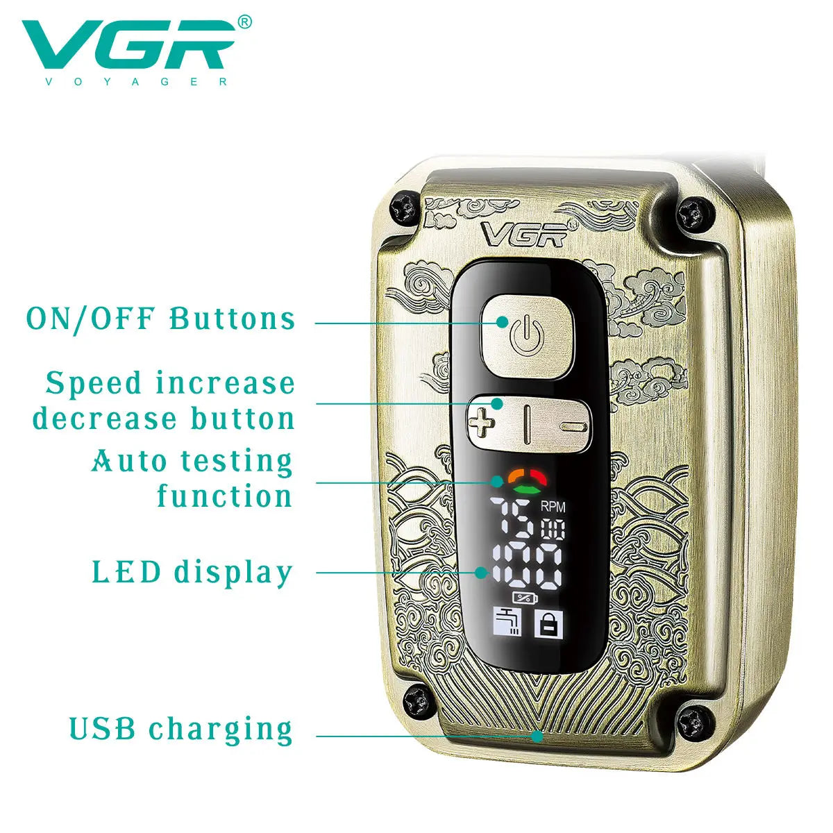 VGR 337 Hair Trimmer Rechargeable IPX6 Waterproof Cordless Shaving Machine Professional Reciprocating Metal Trimmer for Men Peaceful Pleasures Health and Wellness