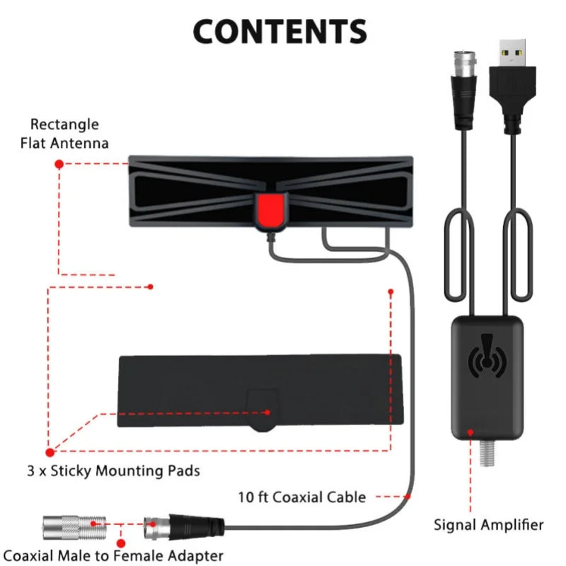 Indoor Digital TV Antenna 4K 1080P | DVB-T2 & Signal Amplifier
