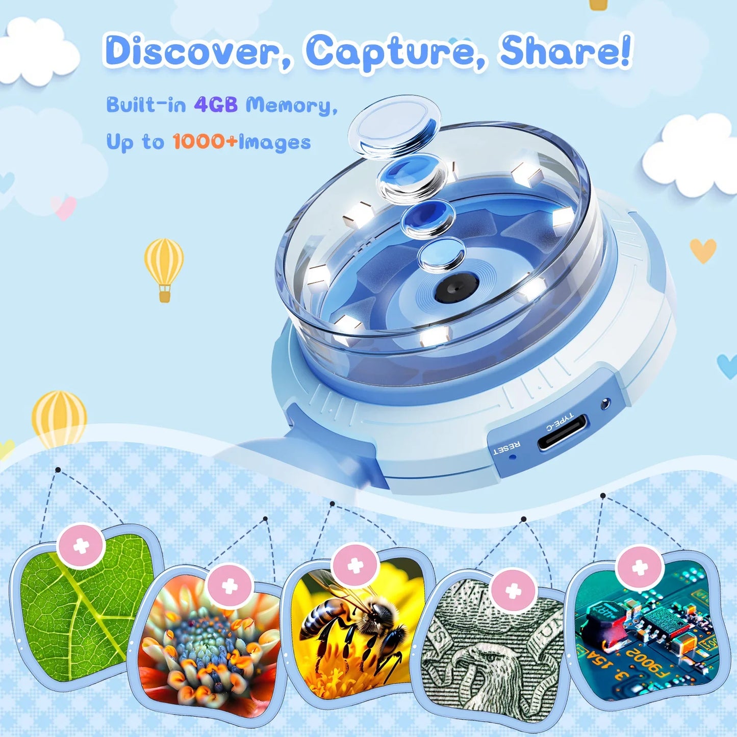 Kids Digital Microscope 1000X Handheld – 2" IPS STEM Toy