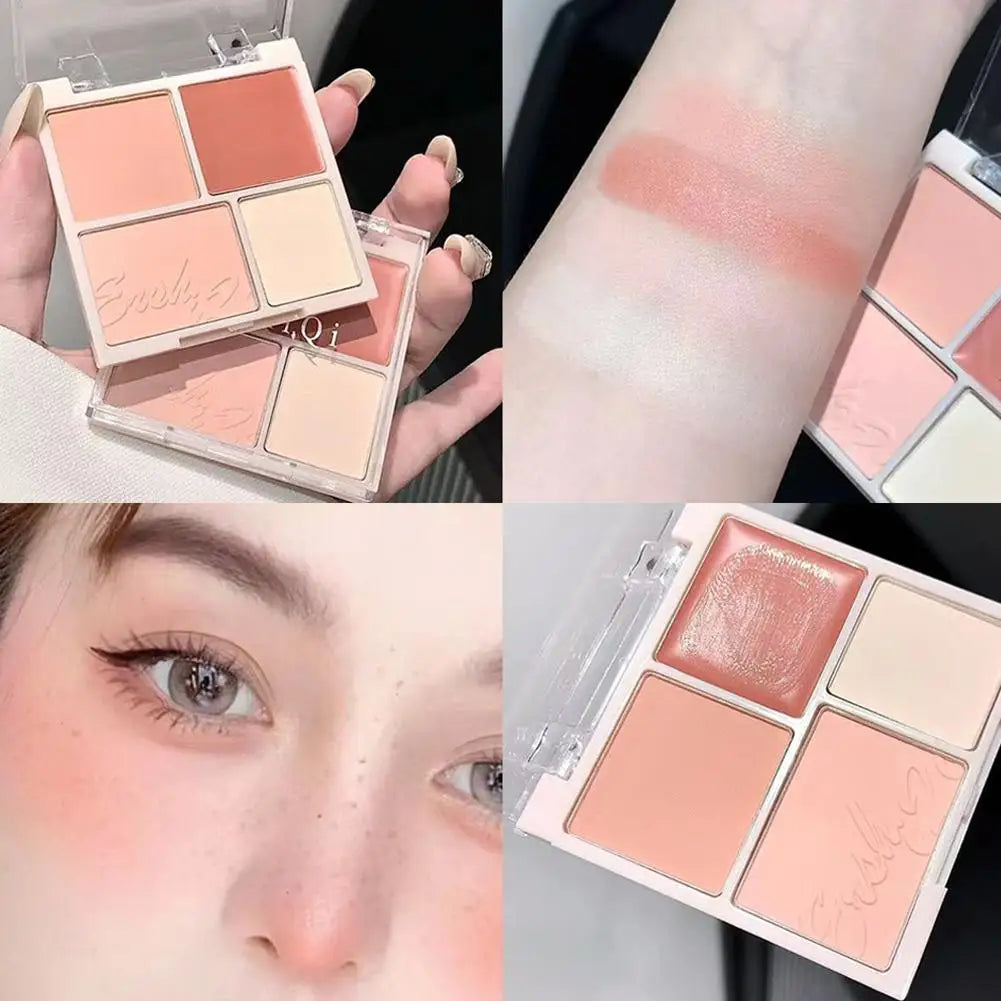 4-Color Matte & Shimmer Blush Palette – Pigmented Long-Lasting