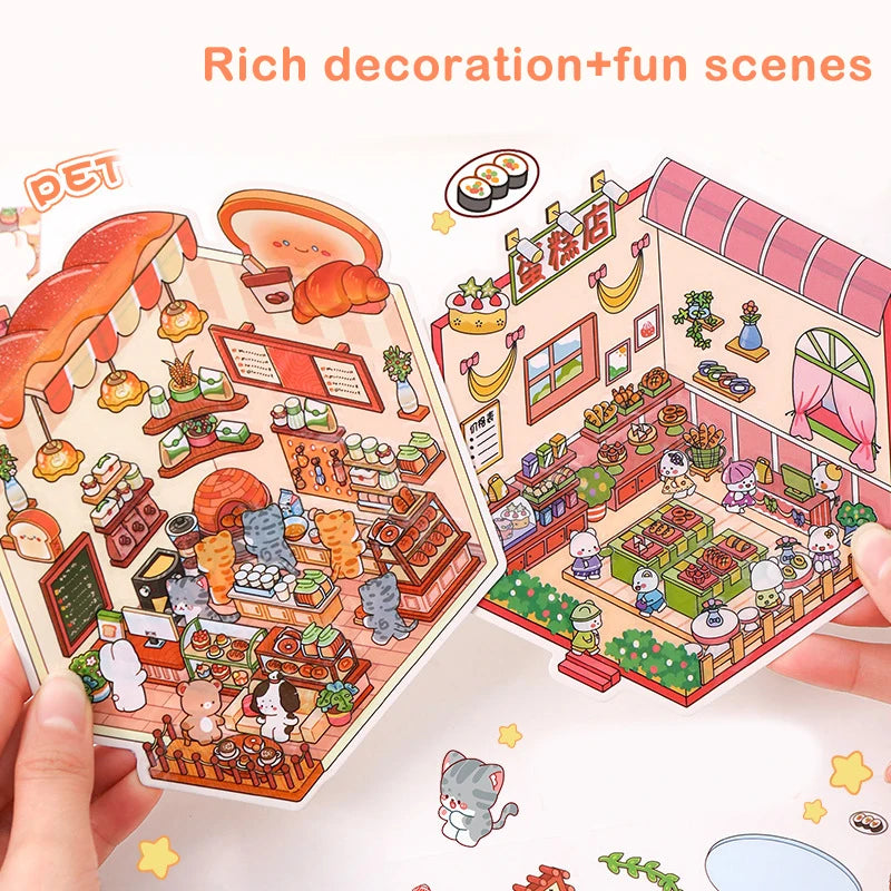 3D Mini Scene Stickers | Cute Landscape Cabin Pocket Decor
