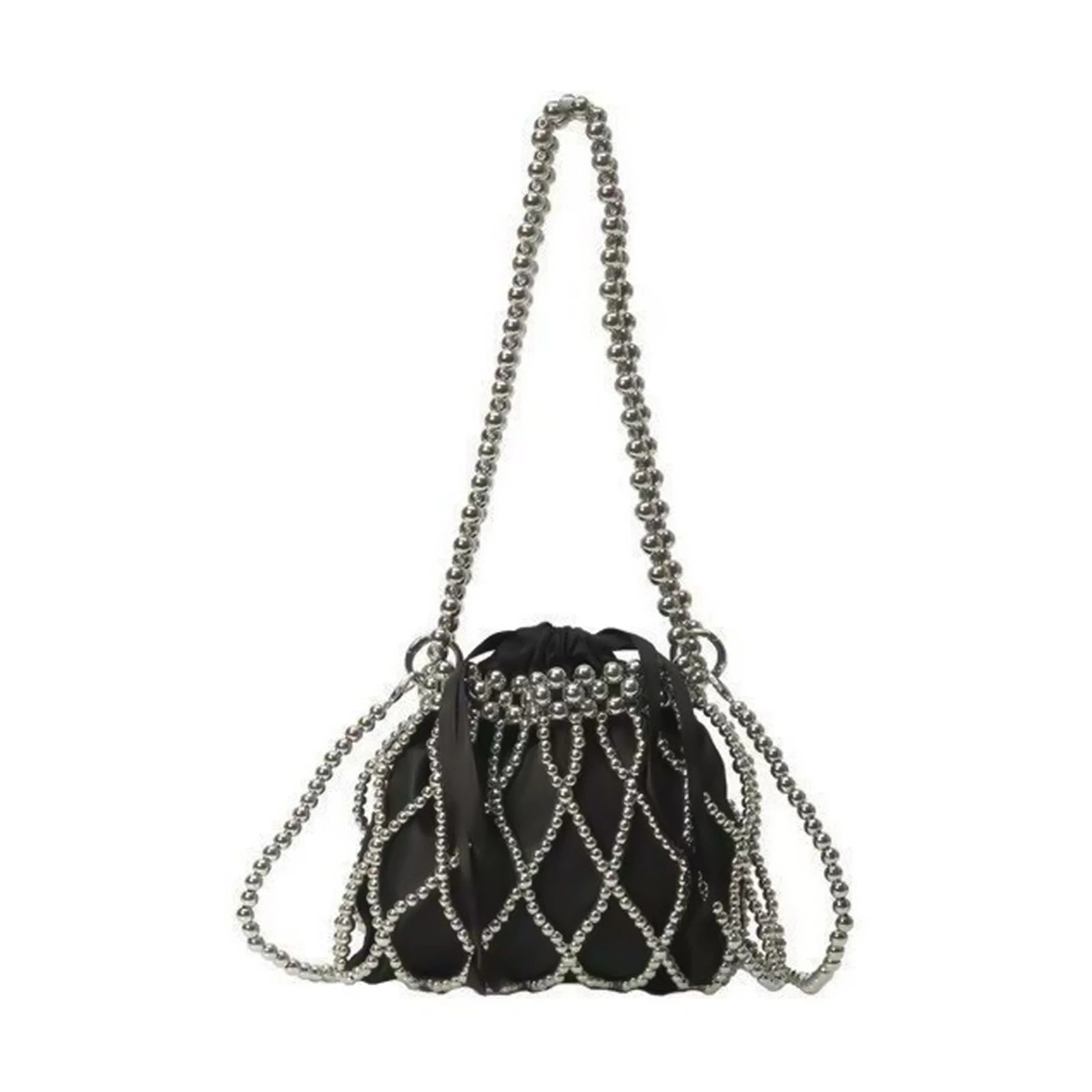 Pearl Woven Crossbody Bag For Women With Lace Design And Dual Handle Functionality Peaceful Pleasures Health and Wellness Silver