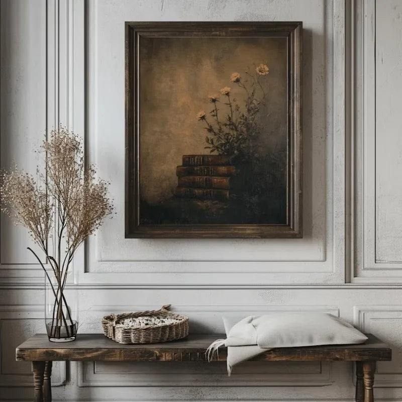 Dark Academia Antique Gothic Castle Wildflowers and Books Crow Owl Animal Poster Canvas Painting Wall Art Pictures Home Decor Peaceful Pleasures Health and Wellness