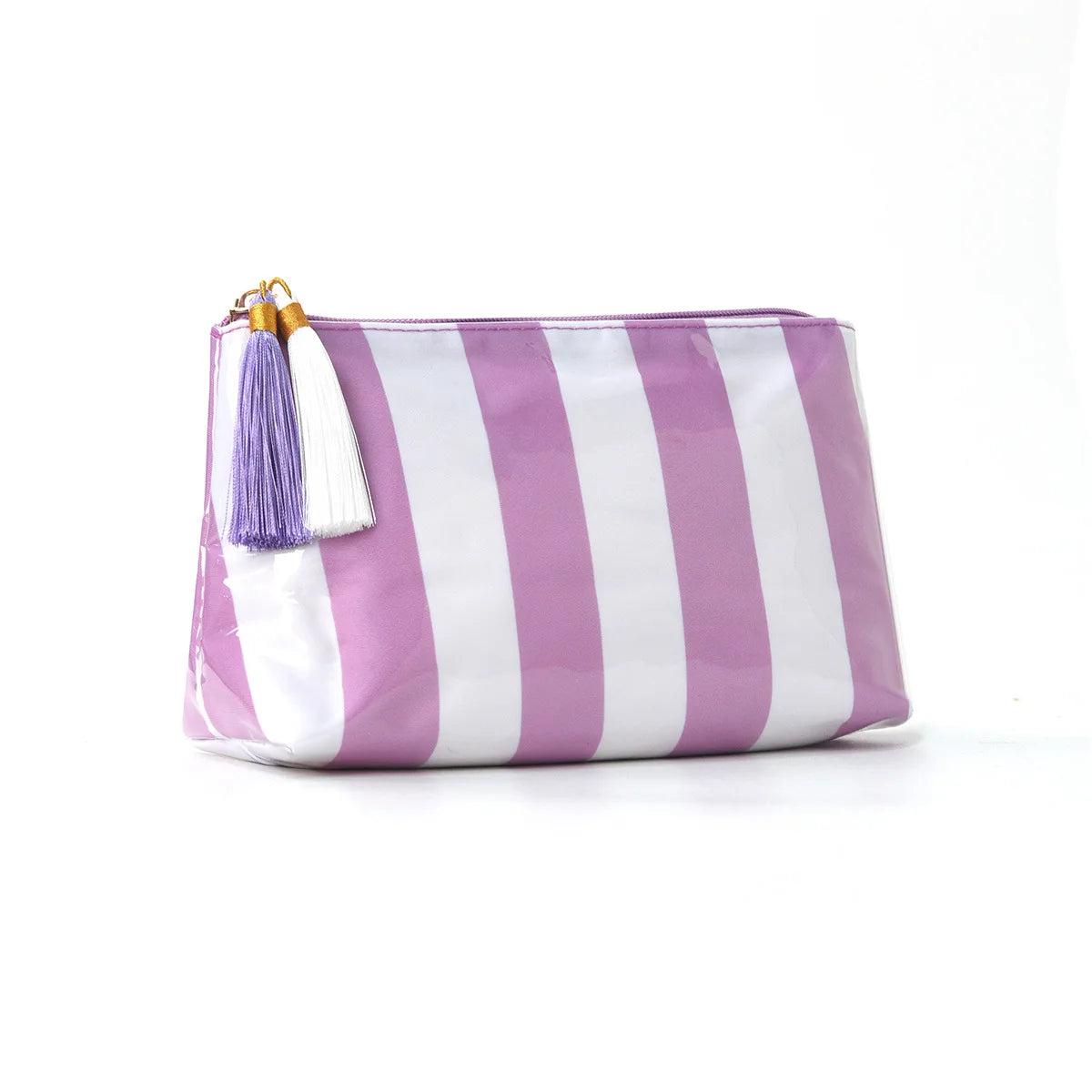 2026 New PVC Striped Cosmetic Bag Makeup Bag with Fringe and Zipper Waterproof Travel Toiletry Bag Makeup Brush Case Peaceful Pleasures Health and Wellness