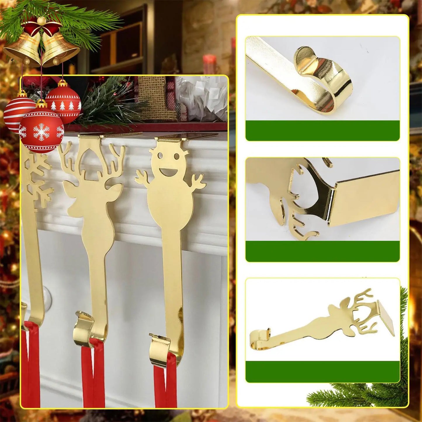 Heavy Duty Non-Slip Mantel Stocking Holders Set of 4 Stocking Holder Set Peaceful Pleasures Health and Wellness