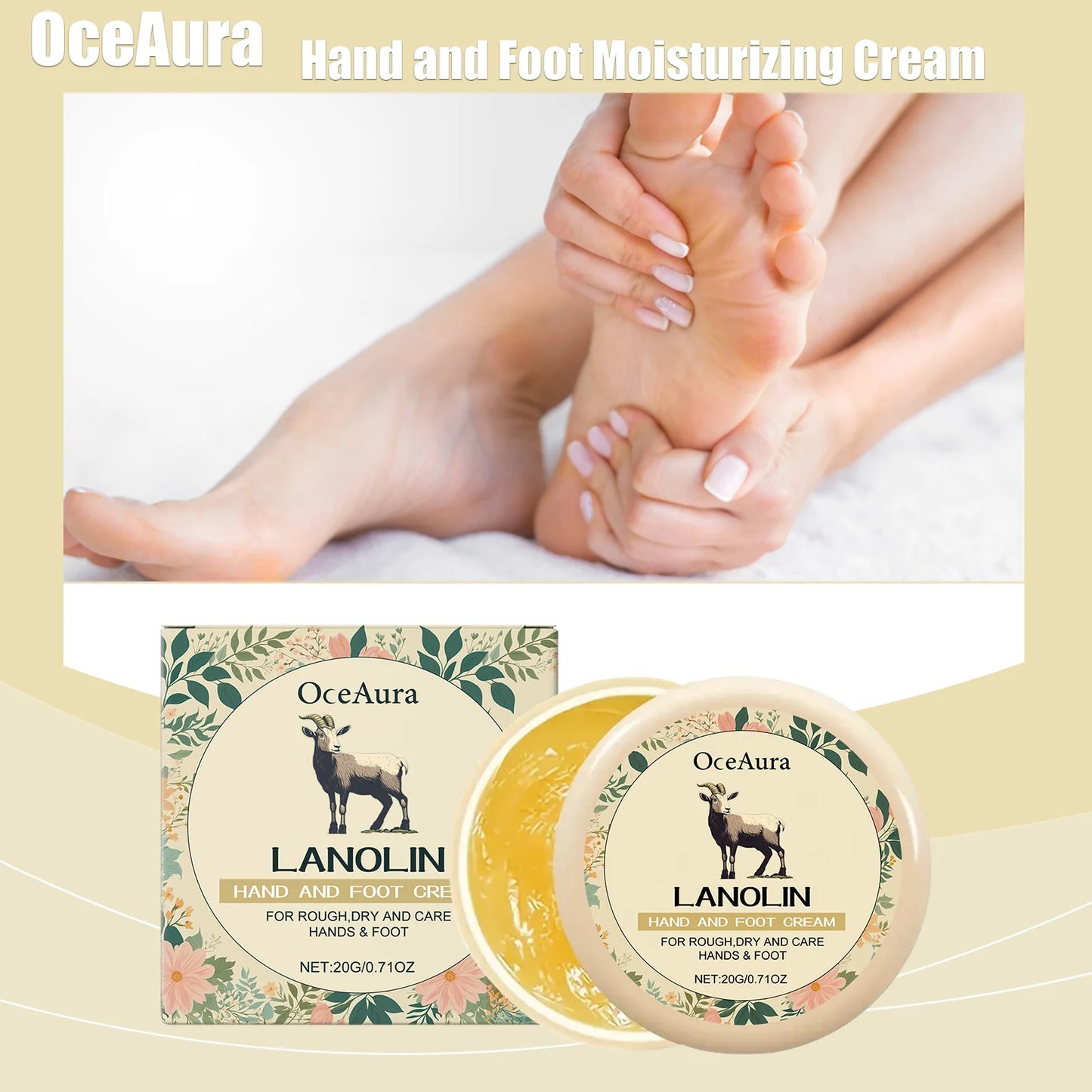 OceAura Lanolin Hand & Foot Cream – Deep Moisture, Non-Greasy