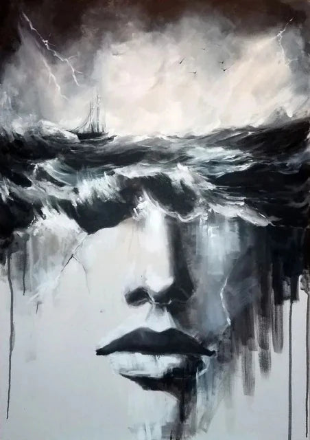 Abstract Face Black & White Canvas Wall Art | Modern Decor