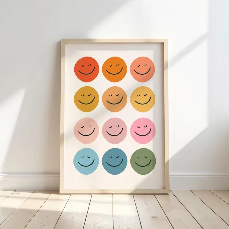 Smiley Face Rainbow Canvas Wall Art | Kids & Toddler Room Decor