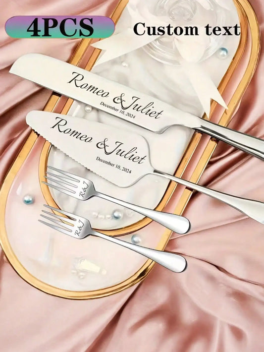 Personalized Engraved Stainless Steel Cake Serving Set | Wedding Gift Cake Serving Set Peaceful Pleasures Health and Wellness Silver One Size