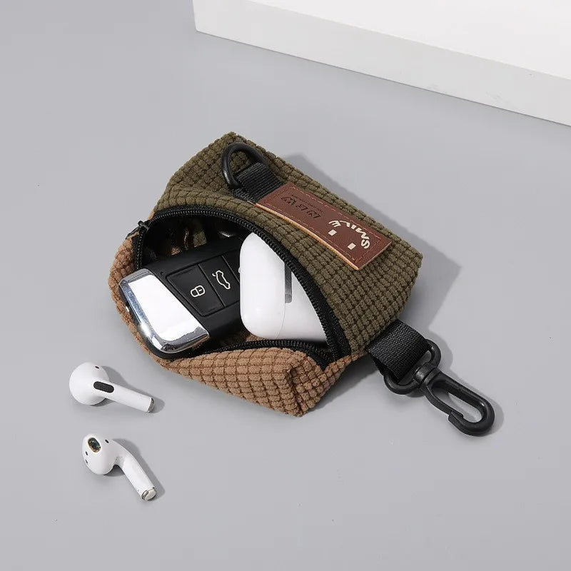 Mini Corduroy Zippered Pouch for Keys, Earbuds & Coins