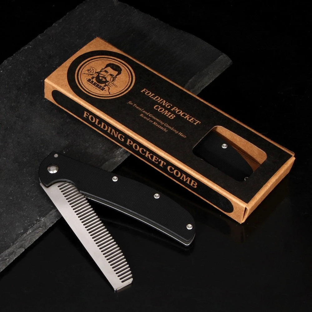 Metal Folding Beard Comb Dual-Purpose Hair & Mustache Styling Tool, Compact Travel Grooming Kit Barber-Grade Home Essentials Peaceful Pleasures Health and Wellness