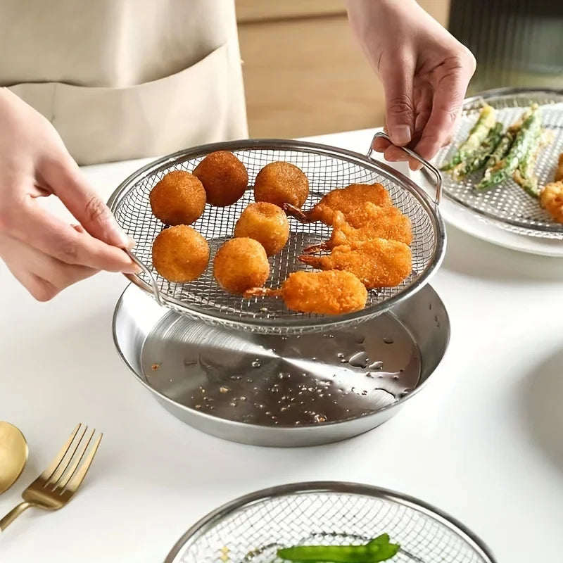 Stainless Steel Round Mesh Strainer Basket – Frying & Washing Mesh Strainer Basket Peaceful Pleasures Health and Wellness