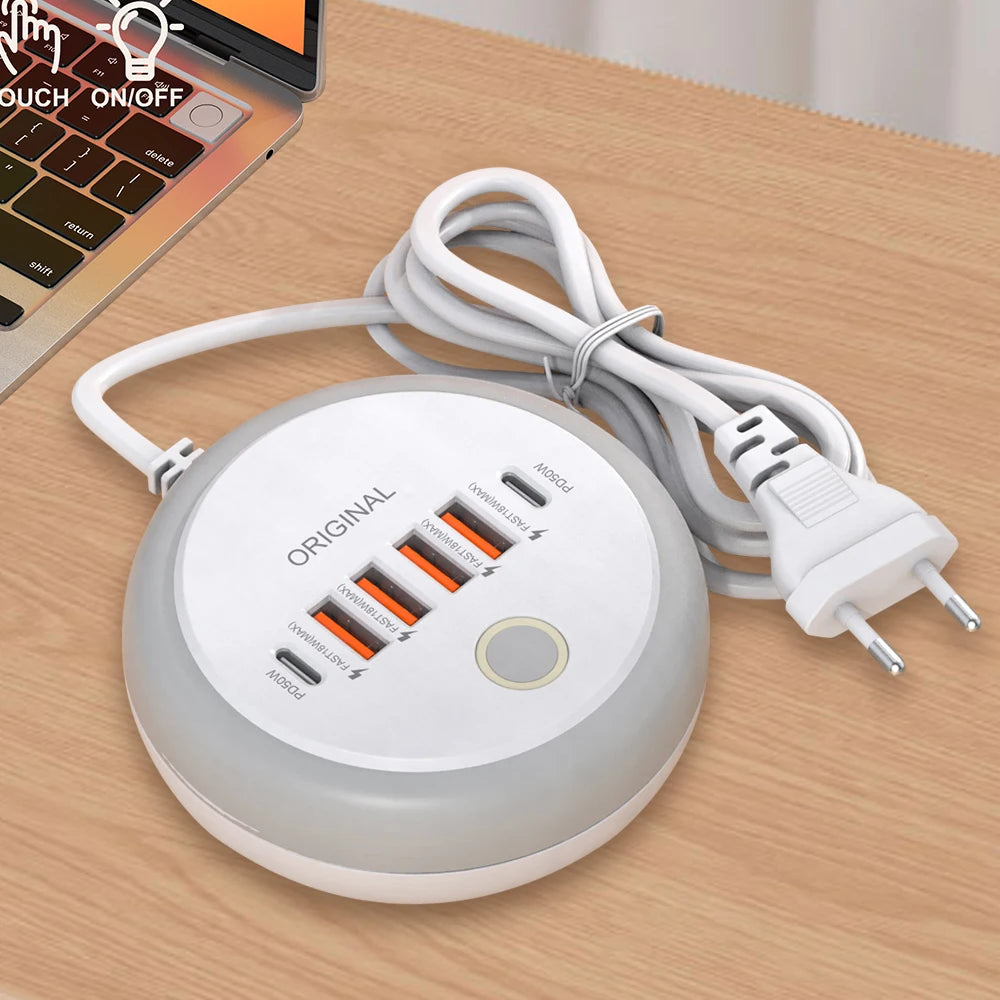 50W USB-C PD 6-Port Fast Charging Station with Touch LED Light