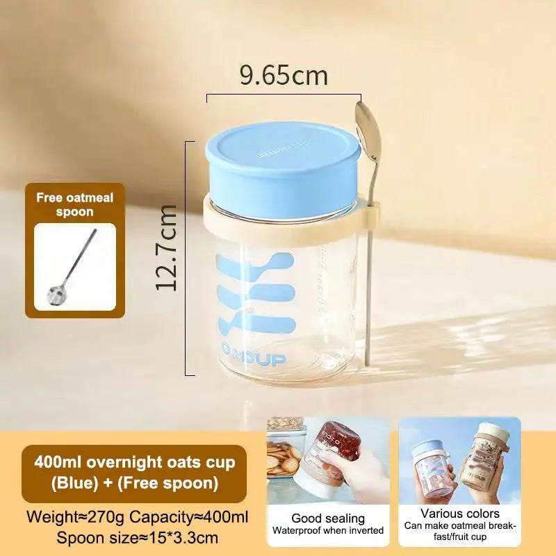 400ml Glass Overnight Oat Cup with Lid & Spoon | Breakfast Jar