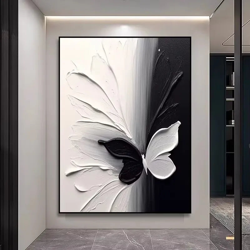 Beautiful Picture For Home Decoration Texture Oil Painting Handmade White And Black Butterfly Wall Art Poster For Living Room Peaceful Pleasures Health and Wellness