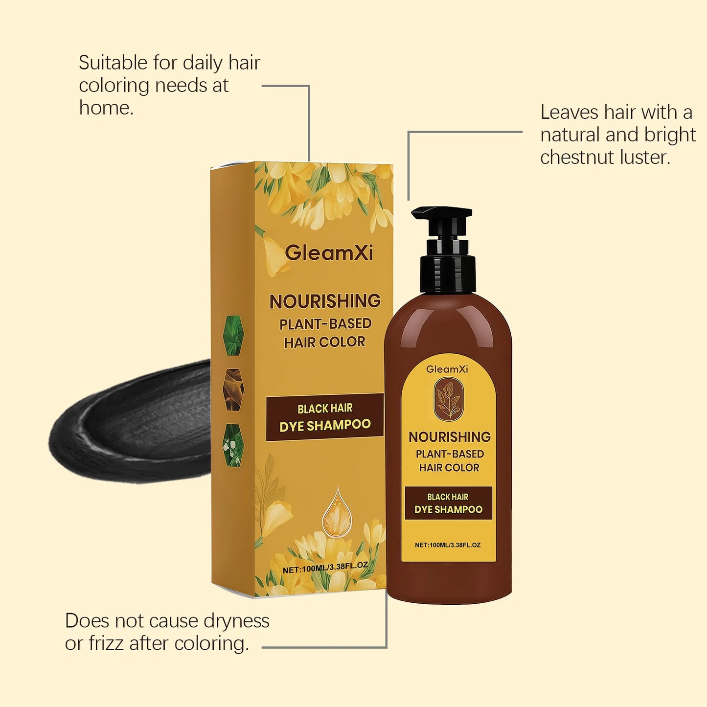 Gleamxi Hair Dye Shampoo | Natural Black & Chestnut Gray Coverage
