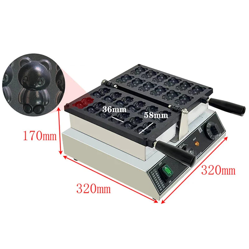 12-Slot Panda Waffle Maker 1500W | 110V/220V Dual-Sided Heat