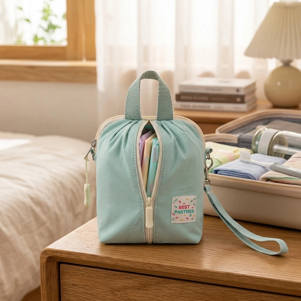 Macaron Color Sanitary Pad Pouch Portable Travel Cosmetic Bag with Waterproof Fabric Peaceful Pleasures Health and Wellness