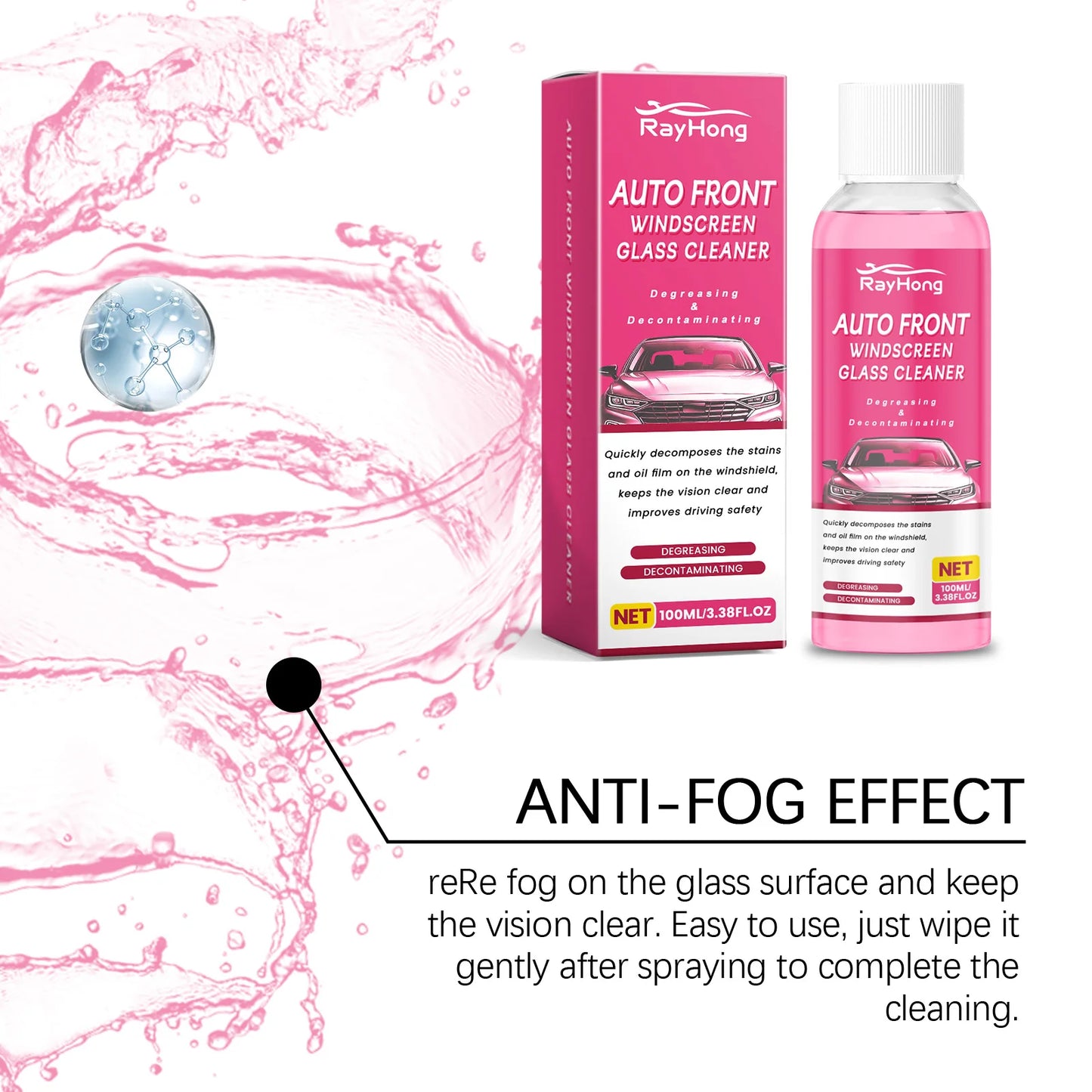 RAYHONG 100ml Car Glass Cleaner – Streak-Free & Anti-Fog